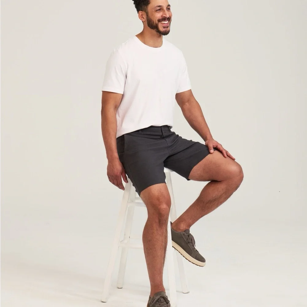 Sz 32 chino Denver Hayes Men's 8 Inch Linen Stretch Short Men's black Shorts - Picture 4 of 15